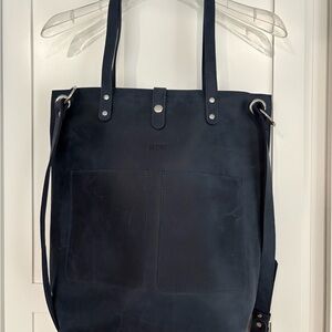 Navy Leather Tote Bag
